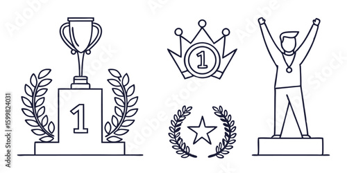set of hand drawn illustrations of the winner