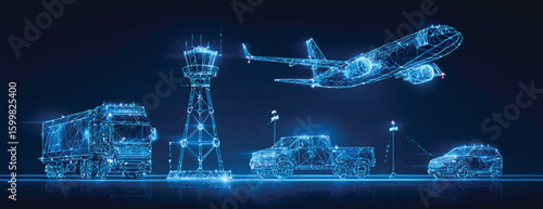 Abstract vector illustration of an air traffic control system with an airplane