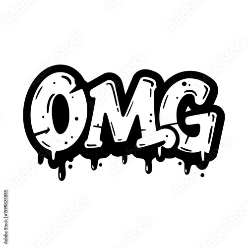 The word OMG in a bold, dripping graffiti font with a black outline.