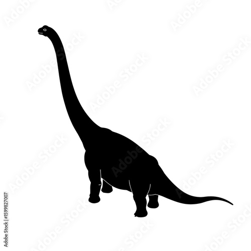 Silhouette of a long-necked dinosaur, possibly a Brachiosaurus, standing on a white background.