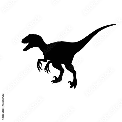 Silhouette of a predatory dinosaur, poised in a dynamic running pose.