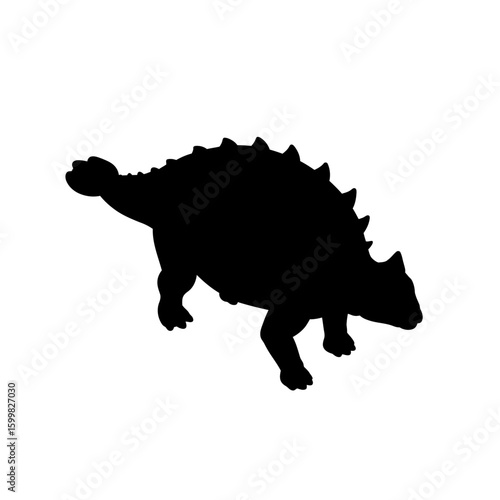 Silhouette of an Ankylosaurus dinosaur, showing its armored body and clubbed tail against a white background.