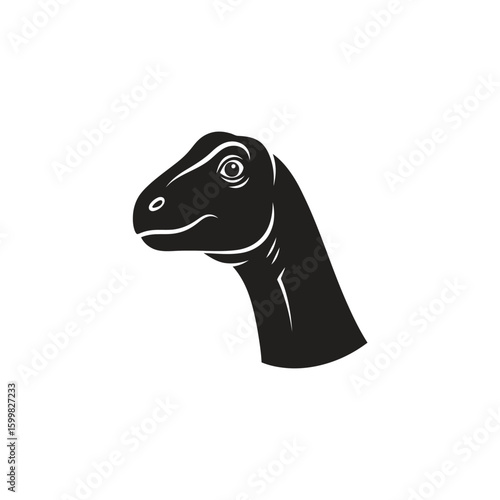 Silhouette of a dinosaur's head, profile view, simple design.