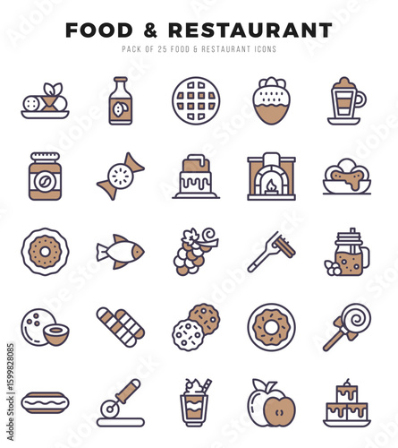 Set of 25 Food and Restaurant Two Color Icons Pack.