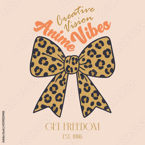 Anime vibes bow print design. girls graphics design. lepaort print design. womens t-shirt design. bow with aniaml graphic design.