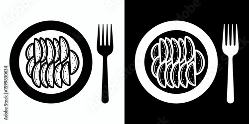 Simple Illustration of Potato Wedges on a Plate with a Fork