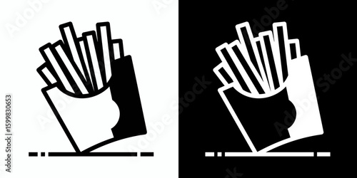 French fries in a carton box, a minimalist fast food vector line icon symbol.