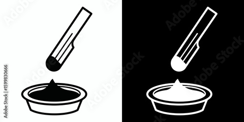 Churro dipping in chocolate sauce vector icon.