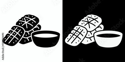 Vector glyph icon of stacked cookies or crackers with a dipping sauce bowl.