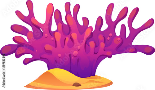 Underwater cartoon seaweed algae and sea reef coral. Ocean undersea isolated vector plant, coral reef underwater flora. Tropical sea aquatic purple seaweed, sponge or aquarium water algae