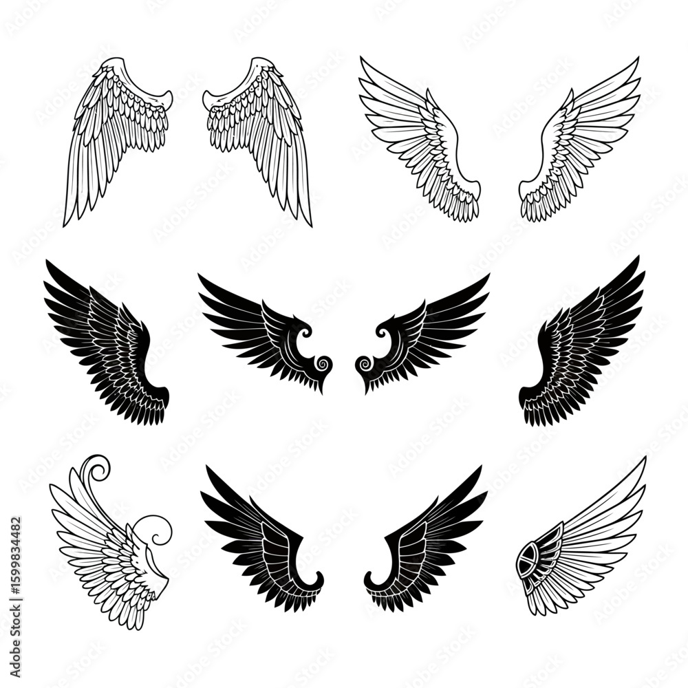 Obraz premium Angel and Black stylized Wings design Illustration