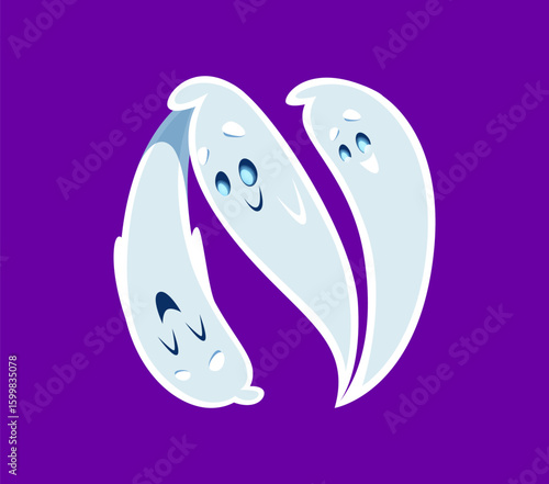 Halloween font N letter ghost cartoon happy character. Scary phantom mascot font typeset symbol, spooky ghost personage or creepy monster character English ABC vector letter. Latin alphabet element