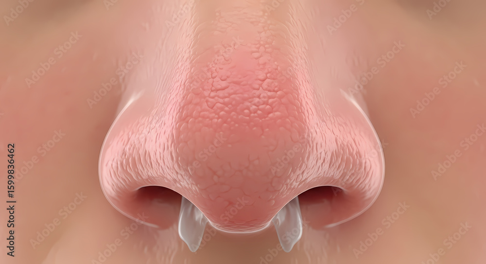 Naklejka premium Close-up detailed rendering of a human nose, showcasing its texture and structure.