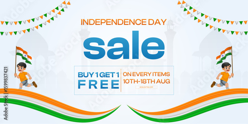 Indian Independence Day Sale: 15th August, 79 years celebrating   15 August sale. Buy 1 Get 1. India Independence Day Sale Banner. Poster, Sale, offer, and. Web Banner.
