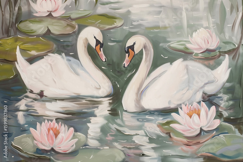 Fototapeta Naklejka Na Ścianę i Meble -  two swans on the lake