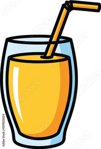 A refreshing glass of orange juice with a straw, perfect for illustrating healthy beverages, breakfast menus, or vibrant drink concepts with its clean, modern design and bright color.
