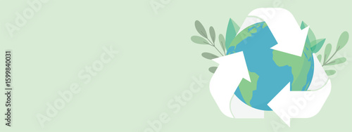 Eco-friendly concept saving planet. Globe with recycle, renewable energy, reduce plastic and sustainability. Protect earth awareness environmental and nature conservation vector flat illustration.