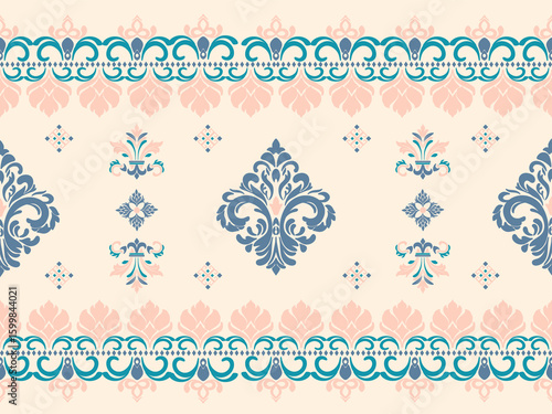 Vintage tapestry Baroque medallion pattern on vintage beige fabric background, seamless repeating pattern, textile print style, minimal, tapestry design, seamless Baroque medallion pattern, home decor