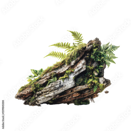 decayed driftwood log with natural forest texture isolated on transparent background
