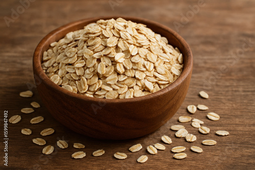 Wooden bowl filled with oats