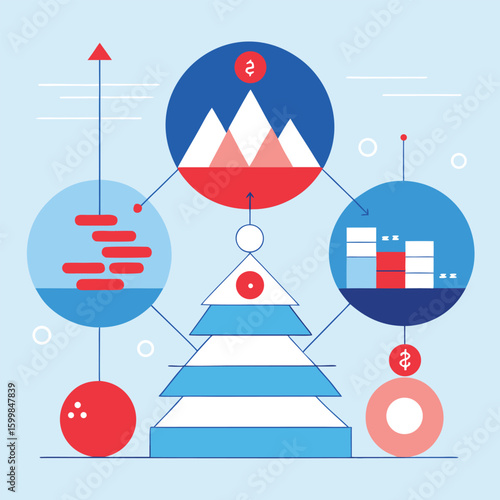 Business financial growth infographic featuring charts and pyramid diagram illustrating success and investment
