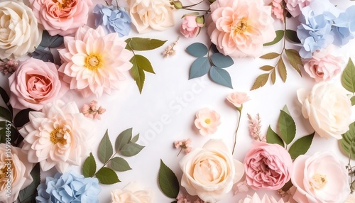 Pastel floral arrangement on white background