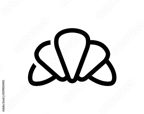 Abstract graphic of a stylized croissant shape, composed of curved lines, isolated on a white background.