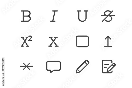 Text formatting icons set: bold, italic, underline, strike-through