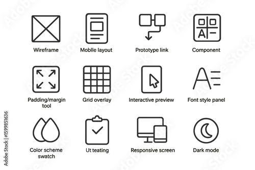 Ui design icons for wireframe, layout, and responsive preview