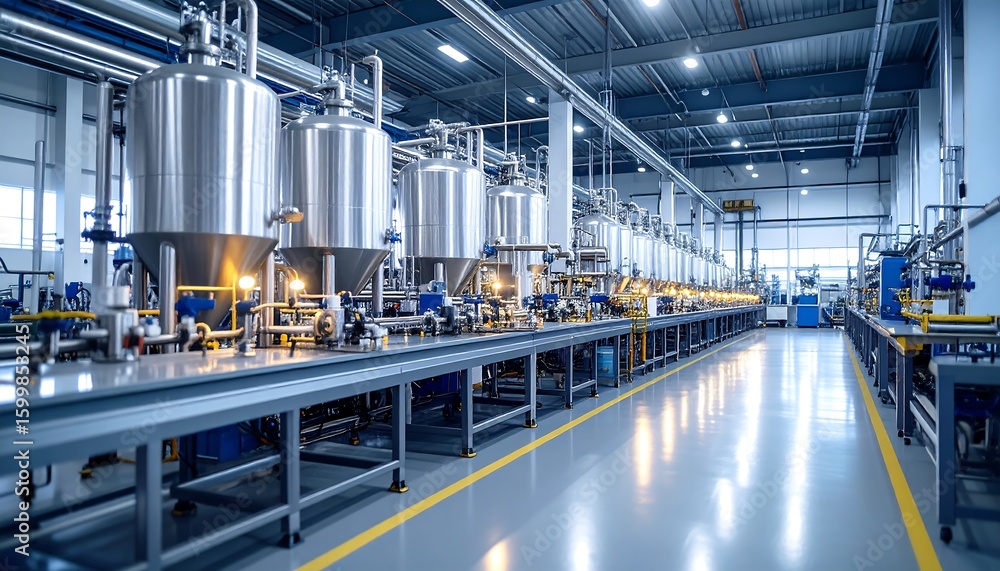 Naklejka premium Industrial facility interior, showcasing a clean, modern production line