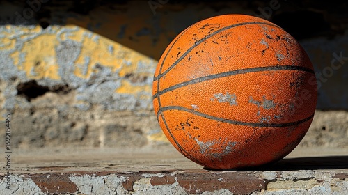 Weathered Basketball on a Rustic Wall