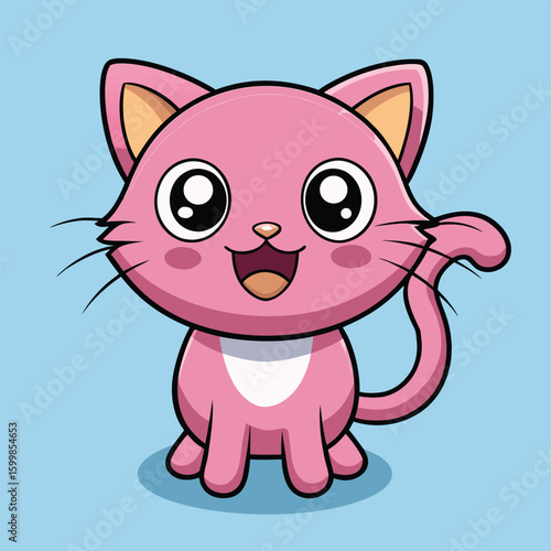 Funny vector cartoon of a cute domestic kitten and a happy dog