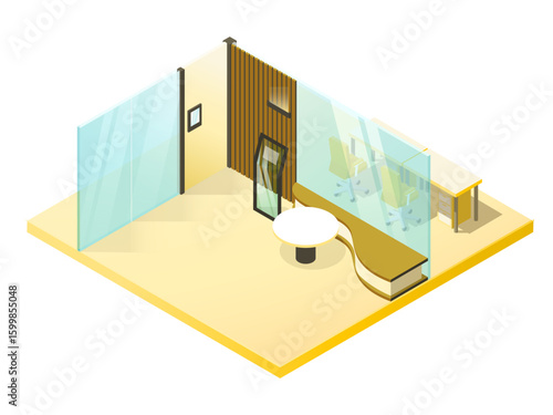 Smart Office Entrance with Digital Reception – Isometric Illustration