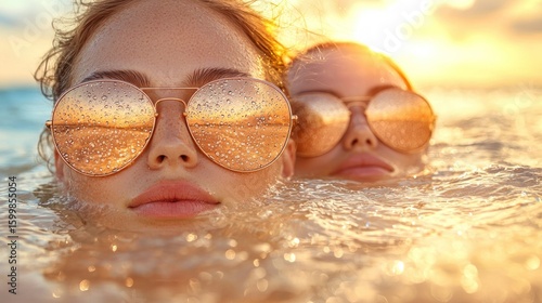 Sunset Swim: Two Friends Enjoying a Golden Hour Dip
