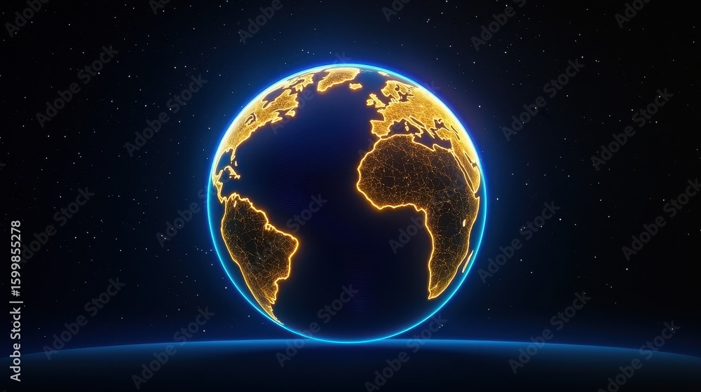 Fototapeta premium Glowing Earth at Night Digital Rendering