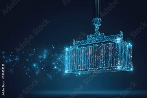 Digital low-poly illustration of a cargo container