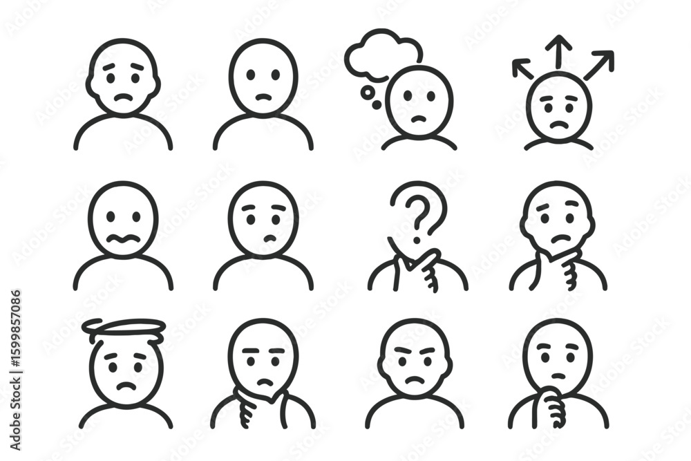 Set of expressive emoticon faces illustrating various human emotions Set of expressive emoticon faces illustrating various human emotions