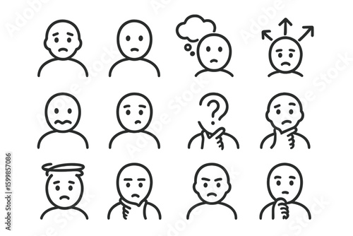 Set of expressive emoticon faces illustrating various human emotions