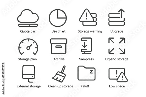 Data management icons for cloud storage and system optimization