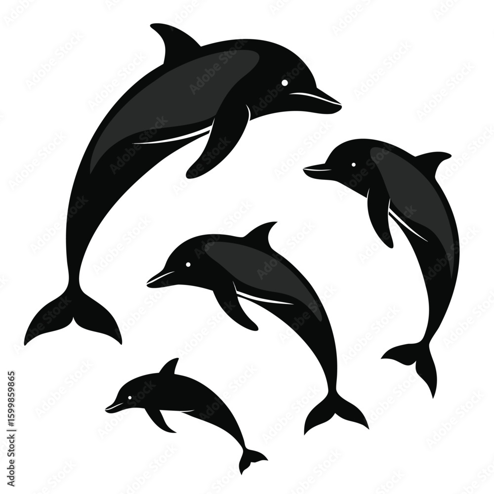 Fototapeta premium A vibrant vector illustration set of dolphins jumping in the ocean waves