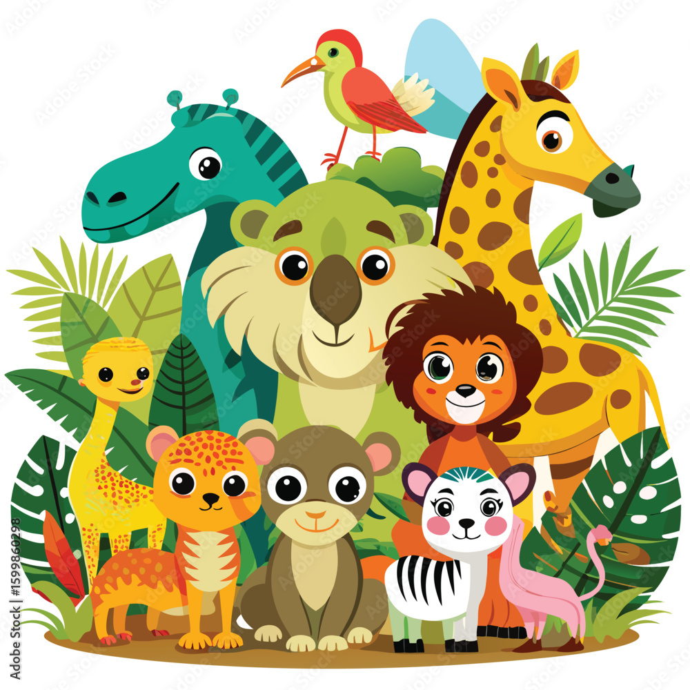 Fototapeta premium Vector illustration set of funny cartoon farm animals