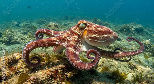 Common Octopus Resting on Rocky Seabed