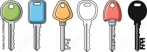 Assorted keys vector illustration different types of keys house keys door keys security keys key collection vector