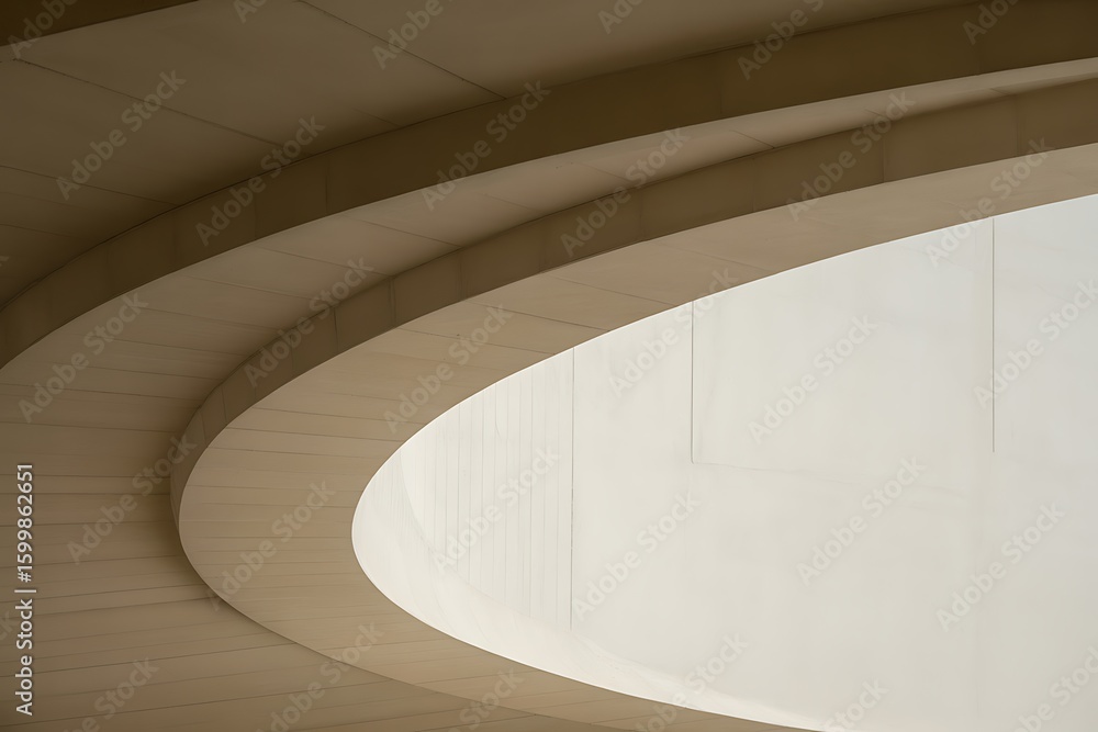 Obraz premium Curved Architectural Design: Beige Wood Ceiling with Oval Skylight - Modern Interior Design