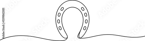 Black horseshoe with oval holes and wavy lines luck metal