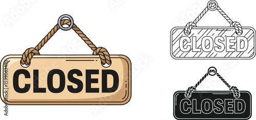 Closed sign vector illustration for business shop store or restaurant door hanging notice message 100 char vector