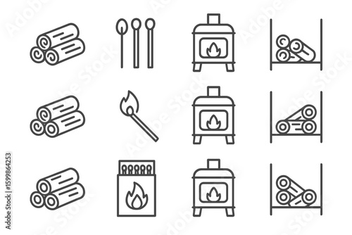 Minimal vector symbol line heating contour collection icons icon essentials stroke set