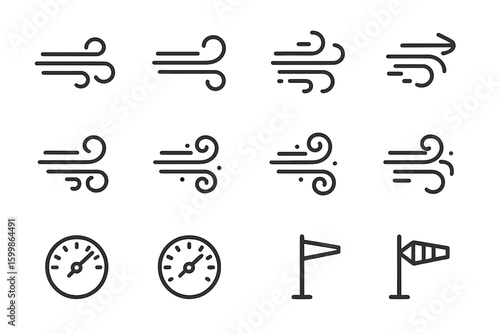 Outline icons contour prompt symbol vector wind icon set grid minimal line