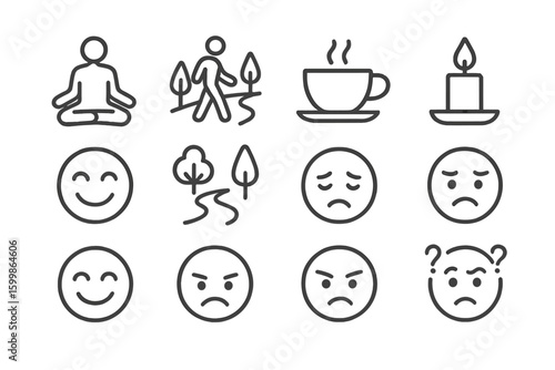 Collection set minimal outline contour vector prompt symbol icon icons mindfulness line