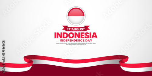 Indonesia independence day banner background 17 august design element with waving ribbon flag